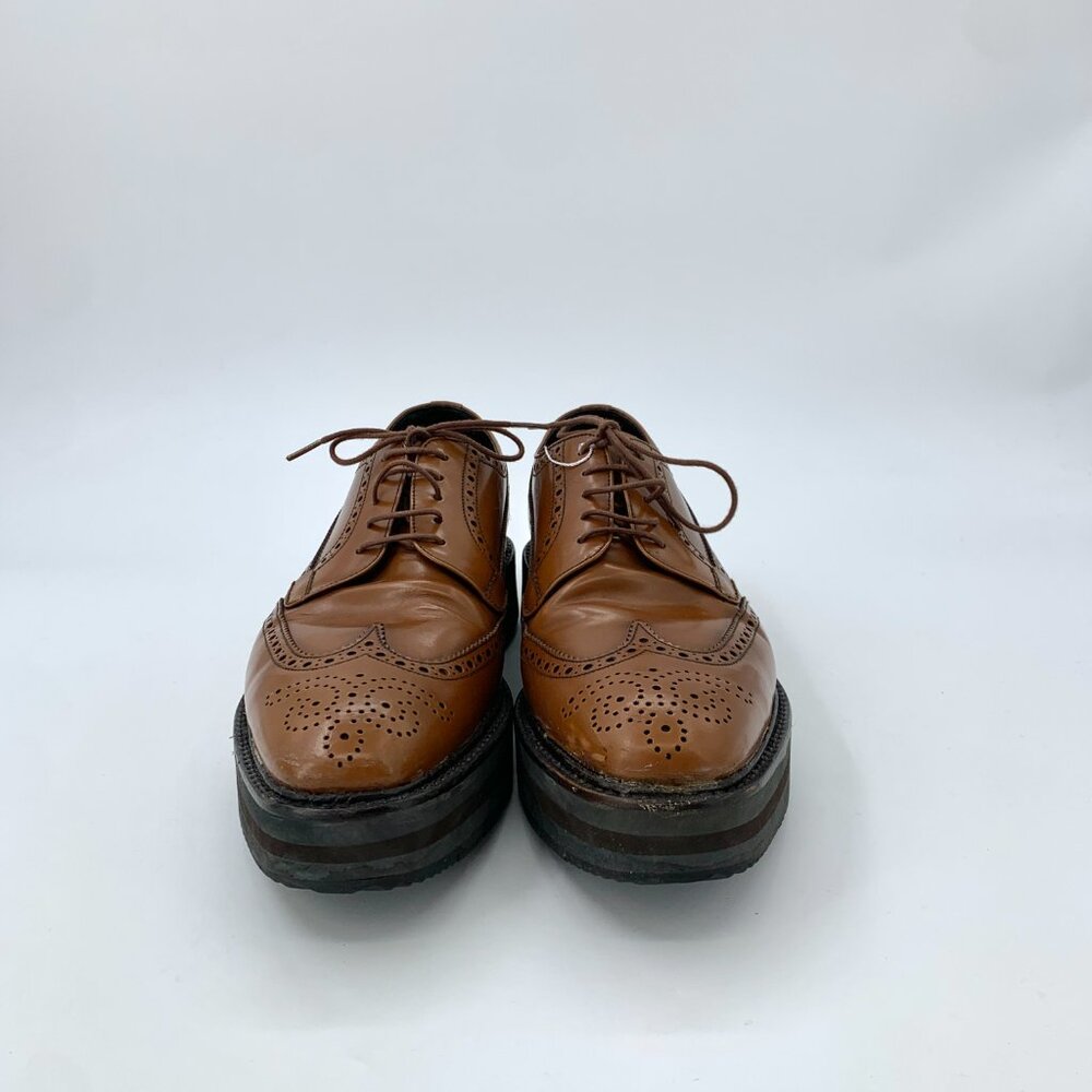 Q12286 Prada size 40.5 brown Baroque carved lace-up thick-soled leather shoes wi - Picture 3 of 9